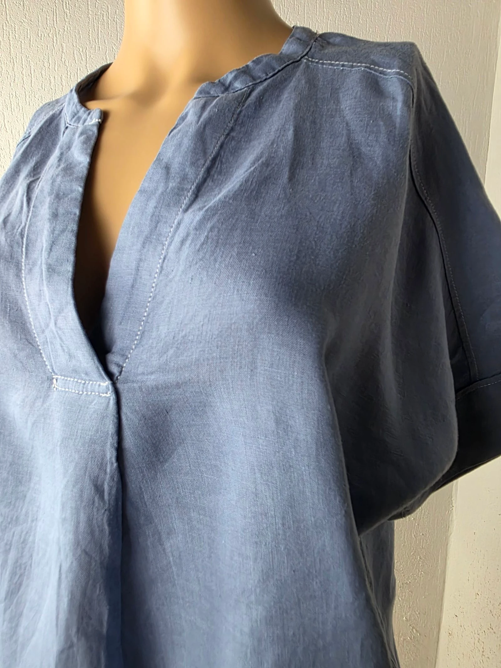 Blusa de linho puro azul lavanda - Estilo Túnica/Caftan - Tamanho único nova – photo 4